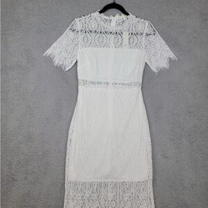 NWT Francesca's Miami White Lace Cocktail Fitted Midi Dress